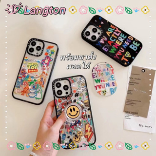 🌈Langton🌸ขาตั้ง ถอดได้ การ์ตูน emoji iphone 11 14 pro max ป้องกันการหล่น เส้นขอบโปร่งใส น่ารัก case for iPhone 12 13