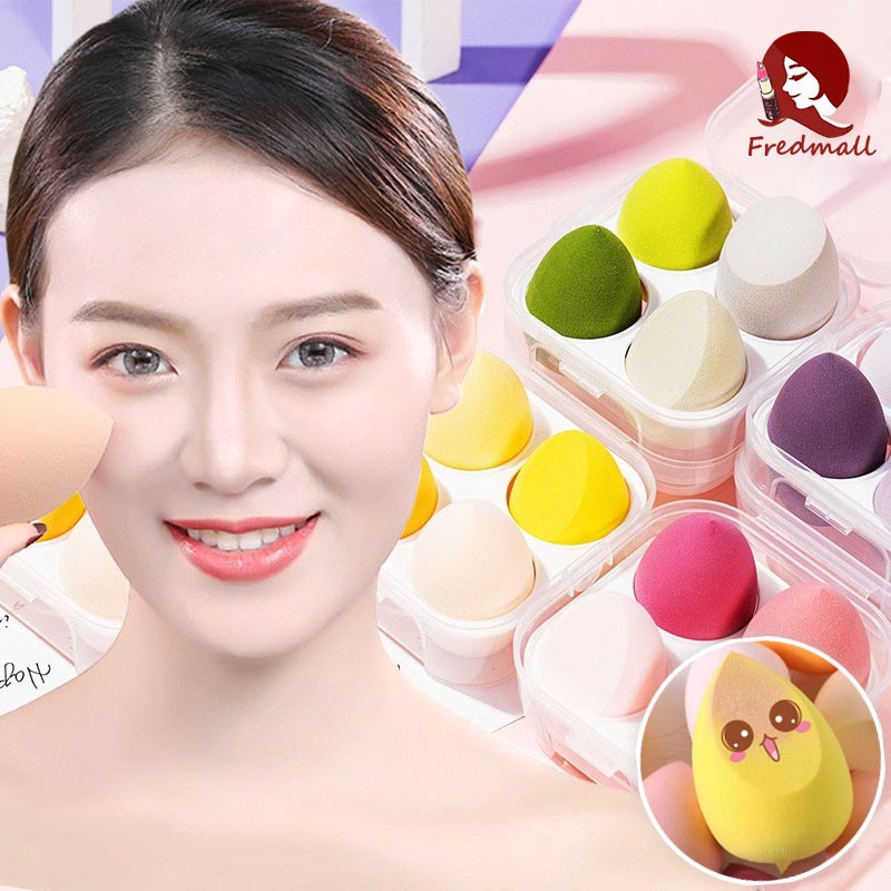 ฟองน้ำแต่งหน้า 1กล่อง4ชิ้น พัฟฟองน้ําแต่งหน้า ใช้ได้ทั้งแบบแห้งและเปียก ฟองน้ําแต่งหน้าเกลี่ยรองพื้น ฟองน้ำเกลี่ยรองพื้น