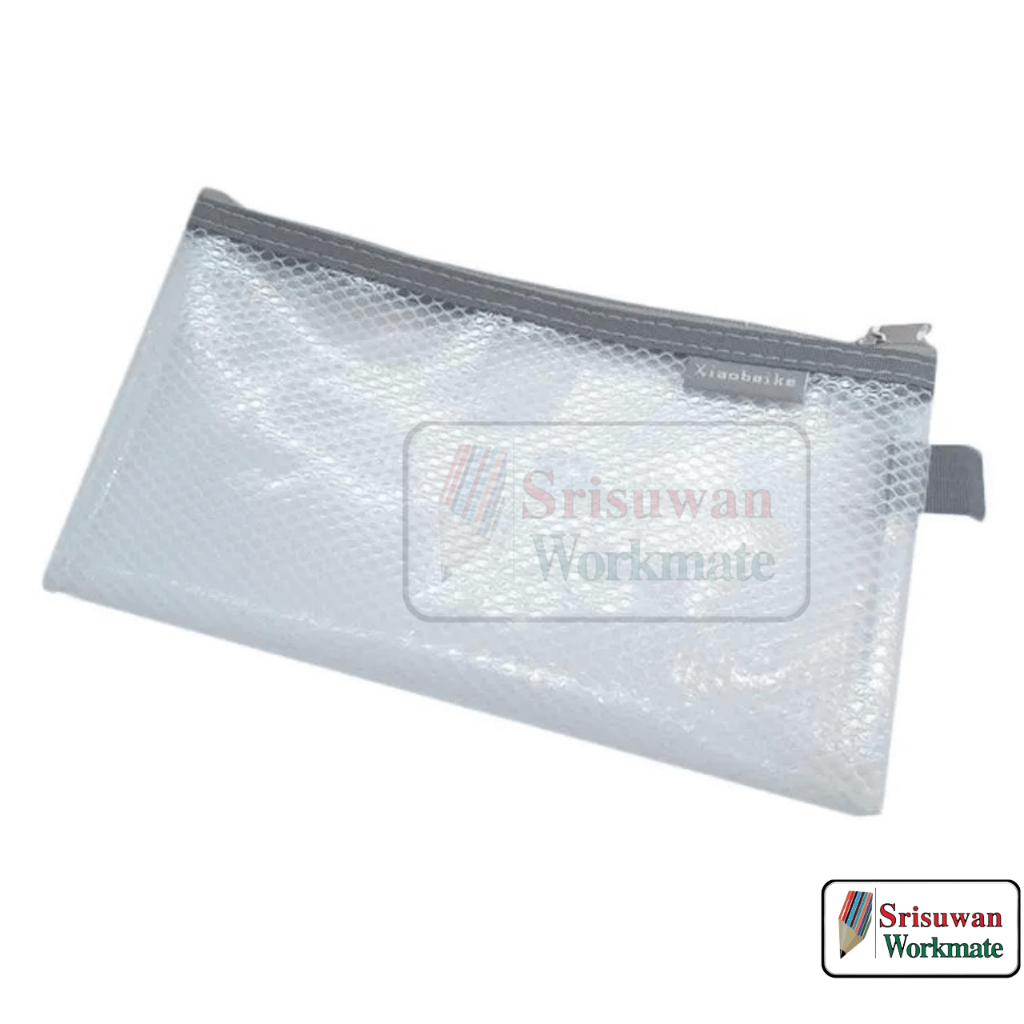 B6-209 B6 กระเป๋าดินสอตาข่าย คละสีซิป ตาข่ายพลาสติก ใส DOMON