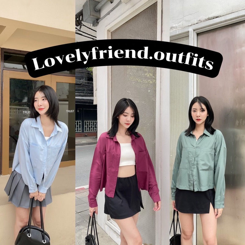 wanwan clothing เสื้อเชิ้ตสไตล์เกาหลี 2 กระเป๋า ผ้าซิลด์เกาหลีเงาเล่นแสง