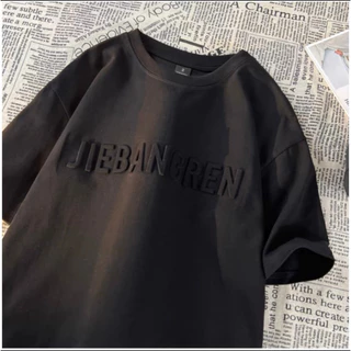 เสื้อยืดคอกลมแขนสั้น เสื้อยืดผู้ชาย ลายเท่ๆอังกฤษสไตล์นูน