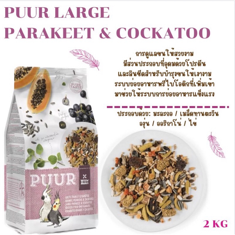 PUUR LARGE Parakeet&Cockatoo เพียว ธัญพืชรวมเกรดพรีเมี่ยม 2 กิโลกรัม