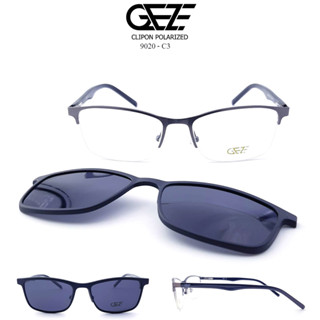 กรอบแว่นสายตา GEZE Clip-On รุ่น 9020-C3 เต็มกรอบสีเทา คลิปออนแม่เหล็ก เลนส์กันแดด Polarized