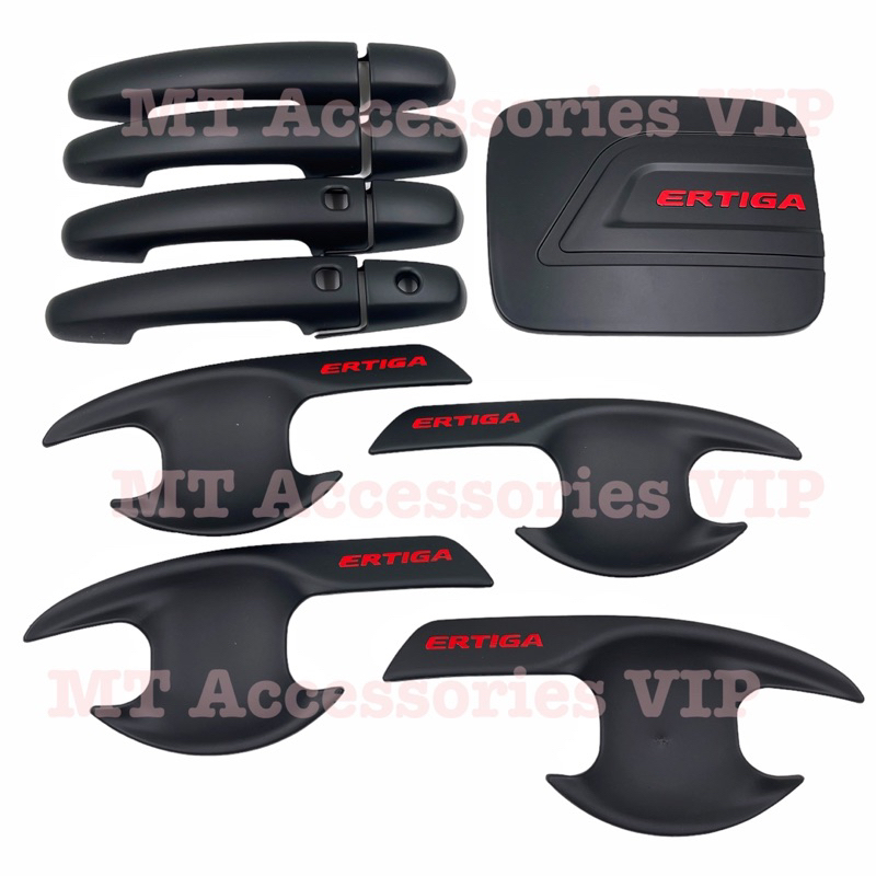 Ertiga ปี2019-2025 ชุดแต่ง เบ้ากันรอย ครอบมือจับ ครอบฝาถัง สีดำโลโก้แดง