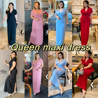 Queen maxi dress ชุดเดรสออกงาน ชุดราตรี คอวี