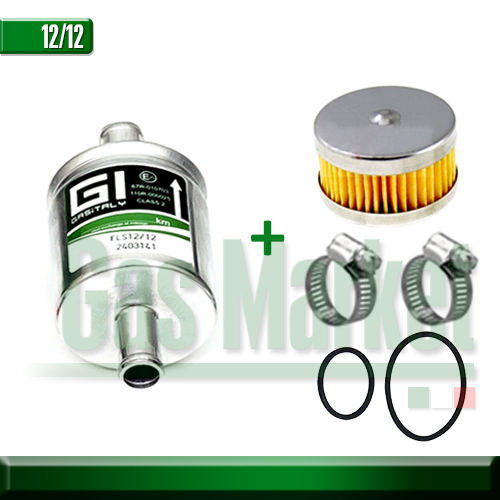GI Gas Filter 12x12 + Filter Kit for Tomasetto Reducers + Clamps - กรองแก๊ส GI พร้อม กรองหม้อต้ม Tomasetto (มีโอลิง) และ