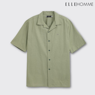 ELLE HOMME | เสื้อเชิ้ตแขนสั้น คอปกเชิ้ต Cotton 100 ทรงโอเวอร์ไซซ์ สวมใส่สบาย ระบายอากาศดี | W8B668