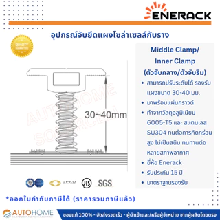 ตัวจับกลาง,ตัวจับใน (Middle-Clamp , Inner-Clamp) ตัวจับยึดแผงโซล่ากับราง ปรับได้ 30-35 มม. พร้อมแผ่นกราวด์