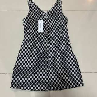 CHANEL CC ALL OVER LOGO V-NECK CAMISOLE DRESS ชุดเดรสสายเดี่ยว แบรนด์ชาแนล คอวี ตัวหนังสือ CC