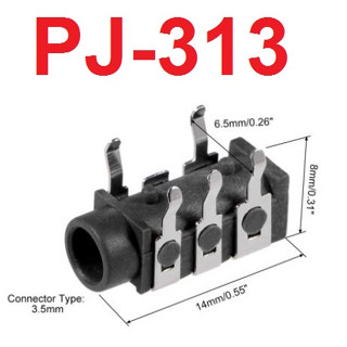 (10ชิ้น)PJ-313 Stereo Audio Socket 3.5mm Phone Jack Connector Audio Jack 3-Pin PCB Mount