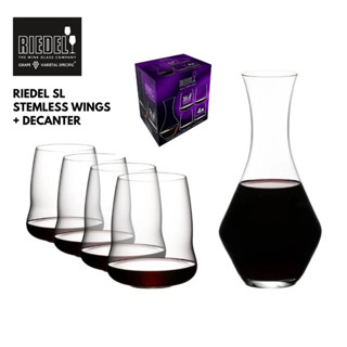 Riedel SL Stemless Wings Cabernet Sauvignon + Decanter (Set of 5) - แก้วและเหยือกไวน์ RIEDEL Sl Stemless Wings+Decanter