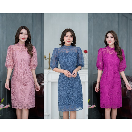All Ladies เดรสลูกไม้เลื่อม-แขนพองNew ลูกไม้เงางานสวยคัดเกรด สวยหรูมาก รุ่นนี้ดูแพงกว่าราคา ออกงานต่าง ๆคุ้มมากค่ะ