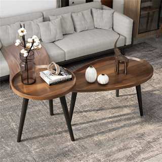 WISFOR โต๊ะกลางโซฟา โต๊ะกลางโซฟา สไตล์นอร์ดิก 2 ชิ้น Modern Nest Coffee Table Wood 80CM โต๊ะกลางรับแขก วอลนัท สี