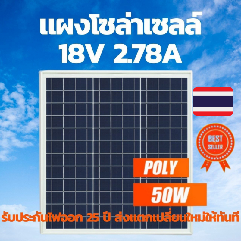 แผงโซล่าเซลล์ โซล่าเซลล์ แผ่นโซล่าเซลล์ 12V และ18V แผ่นโซล่าเซลล์ 50W
