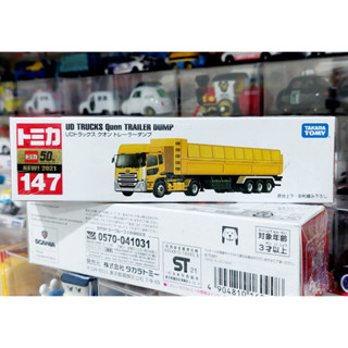 CLT โมเดลรถรถโทมิก้าขนาดเล็ก Long Type Tomica No.147 First Lot 2021 🔆 Ud Tracks Quon Trailer Dump Gegoten ใหม่ในซีล