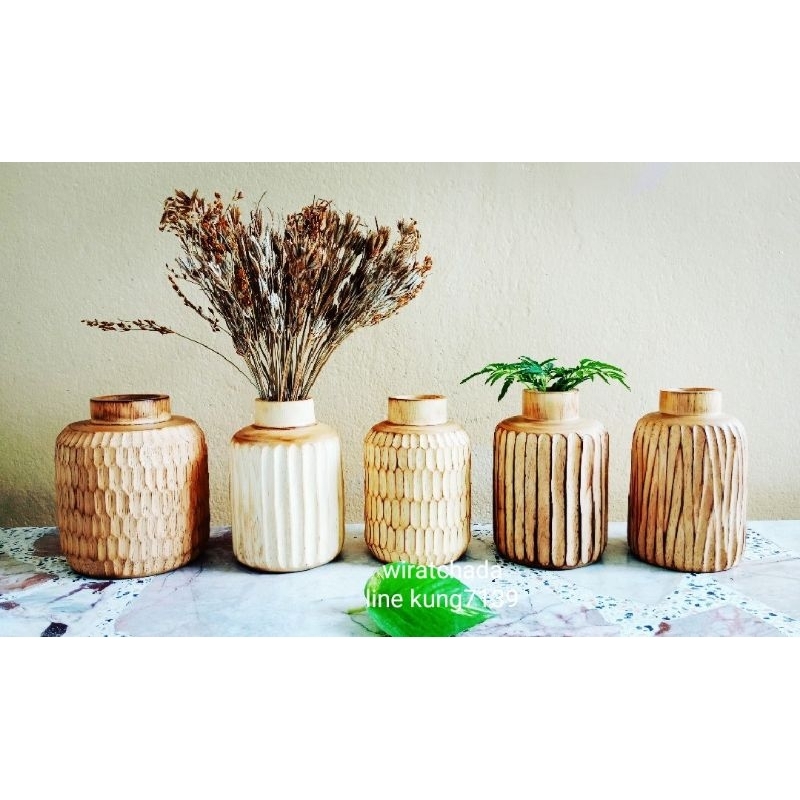 แจกันทรงเตี้ยมีดีไซน์ไม้มะม่วงMangoWood