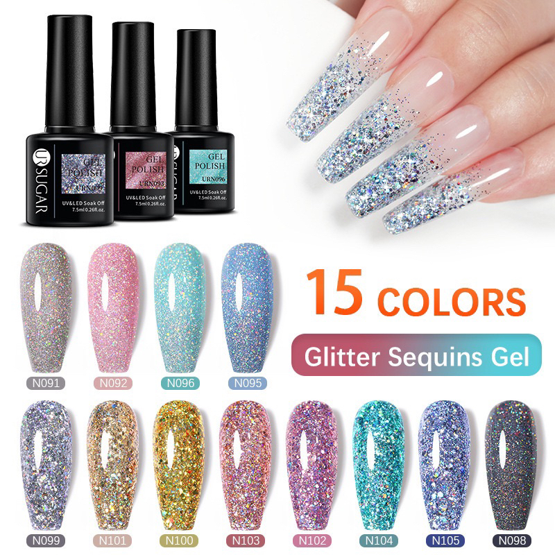 สีทาเล็บเจล UR SUGAR กริตเตอร์วิ้งแน่นเลื่อมระยิบระยับสุดๆขนาด 7.5 ml.🎀สินค้าพร้อมส่งในไทย🎀