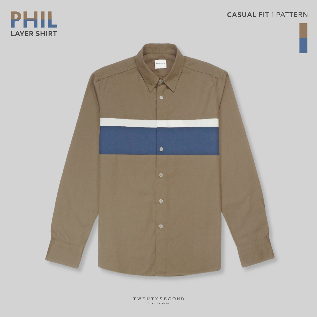TWENTYSECOND เสื้อเชิ้ตแขนยาว แต่งลาย รุ่น Phil Layer Shirt - น้ำตาล / Brown
