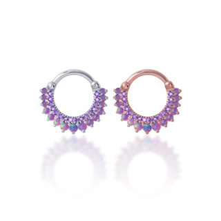 PiercingRoomByJay,  CZ/Purple Opal Clicker Hoop  ห่วงเพชร/โอปอล เงินแท้