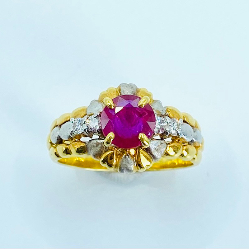 แหวนทอง💫size 54 ; แหวนทอง พลอยทับทิมพม่า เพชรแท้ A15978