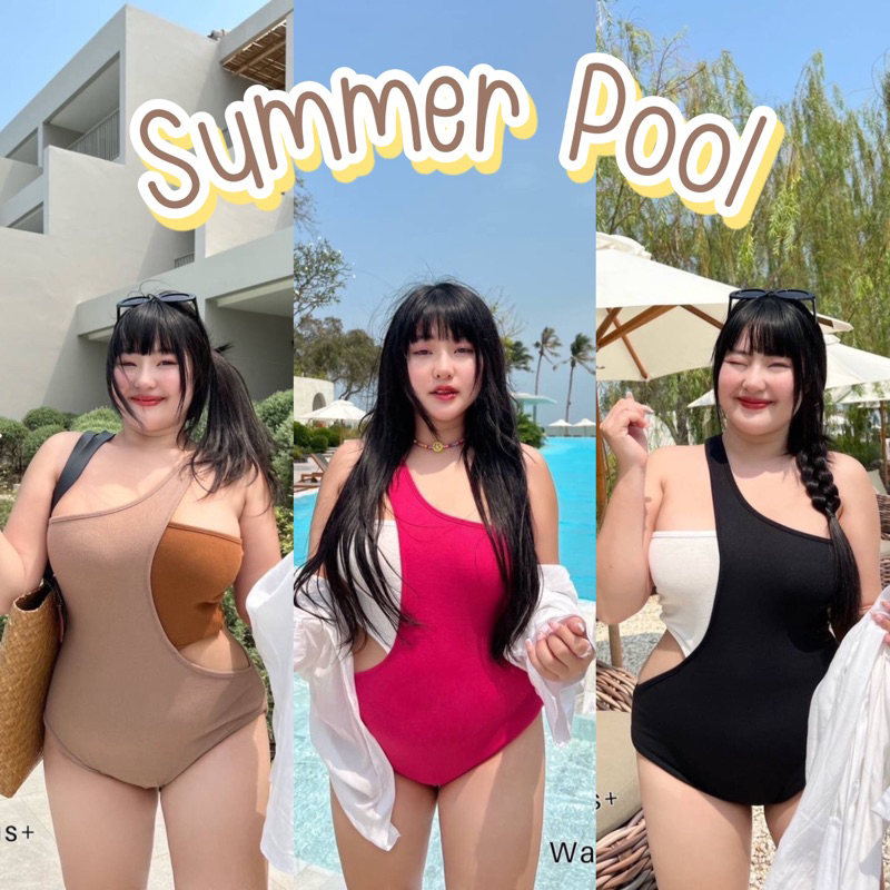 𝐂𝐡𝐮𝐛𝐛.(อก36-48) 𝑆𝑢𝑚𝑚𝑒𝑟 𝑝𝑜𝑜𝑙 เข้าเพิ่มครบสี ชุดว่ายน้ำไซส์ใหญ่ บิกินี่สาวอวบ วันพีชทูโทน สวยแซ่บมาก #P893