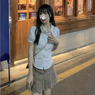 Rommers เสื้อเชิ้ตแขนสั้น แขนพอง สีขาว แฟชั่นฤดูร้อน สําหรับผู้หญิง