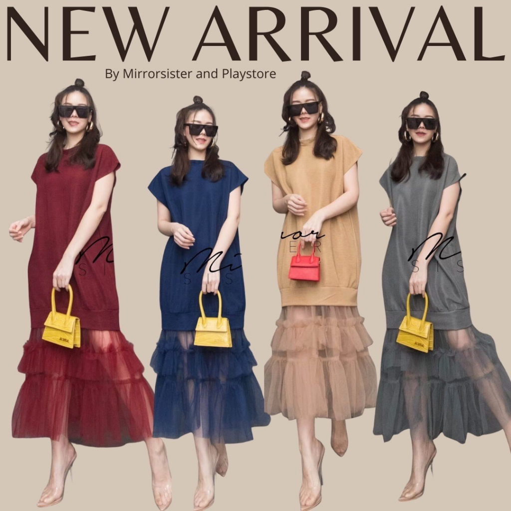 ป้าย Mirrorsister เดรสทรงเก๋ แขนกุดล้ำทรงjumper ต่อผ้ามุ้งที่ชายด้านล่าง