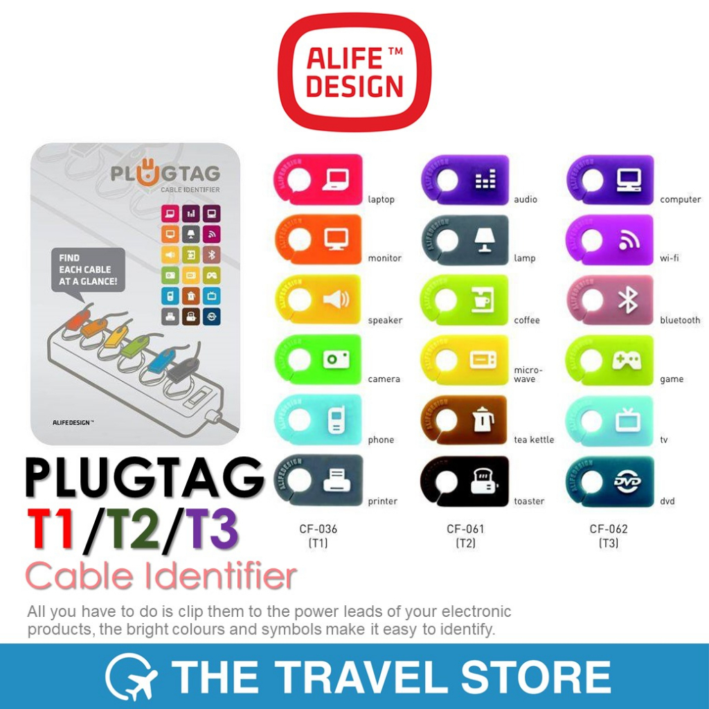 ALIFE DESIGN PLUGTAG T1 / T2 / T3 ป้ายสัญลักษณ์แยกสายไฟ ป้ายชื่อสายไฟ ป้องกันการสับสนเวลาใช้งานหรือถอดปลั๊ก