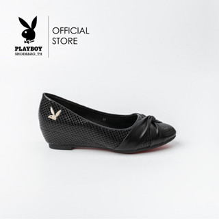 Playboy รองเท้าผู้หญิงบัลเล่ต์ส้นตัน ลิขสิทธิ์แท้ รุ่น ST-H231C1132 หนัง PVC ดีไซน์หนังปั๊มลาย มี 2 สี สีดำและสีขาว