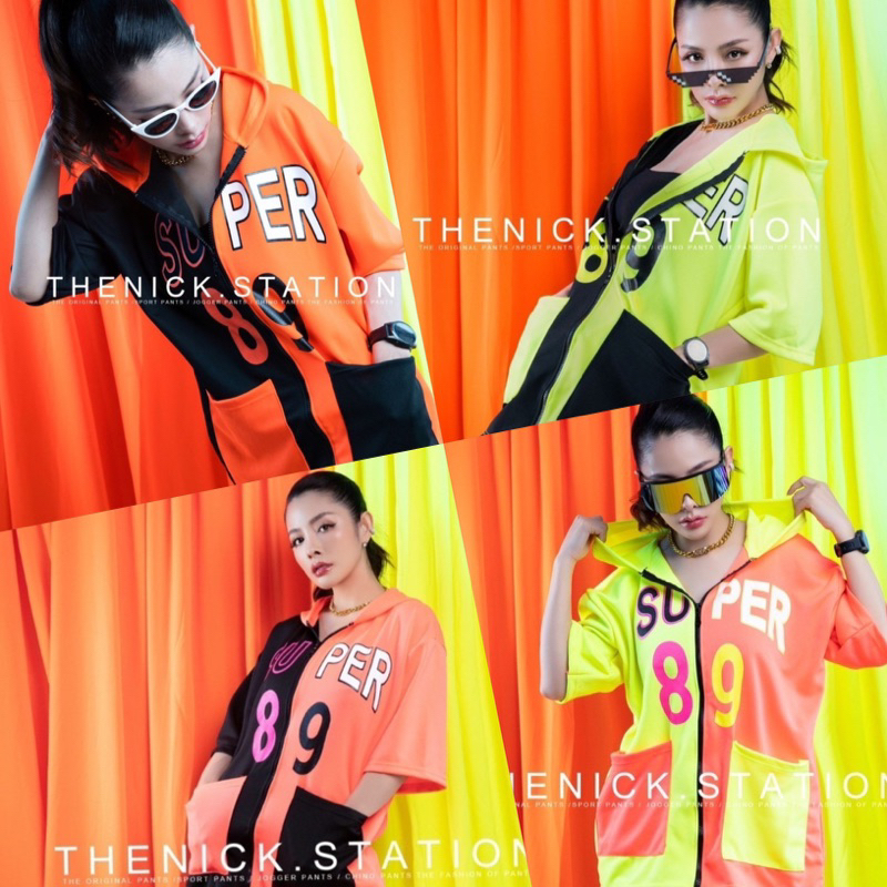 เสื้อฮู้ดโอเวอร์ไซส์ทูโทน  นีออนสะท้อนแสง
