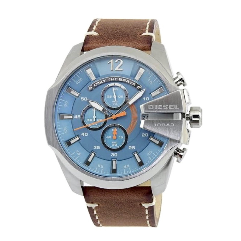 [[พร้อมส่ง📦แท้💯%]] DIESEL DZ4458  MEGA CHIEF CHRONOGRAPH DATE BROWN LEATHER STRAP MEN’S WATCH