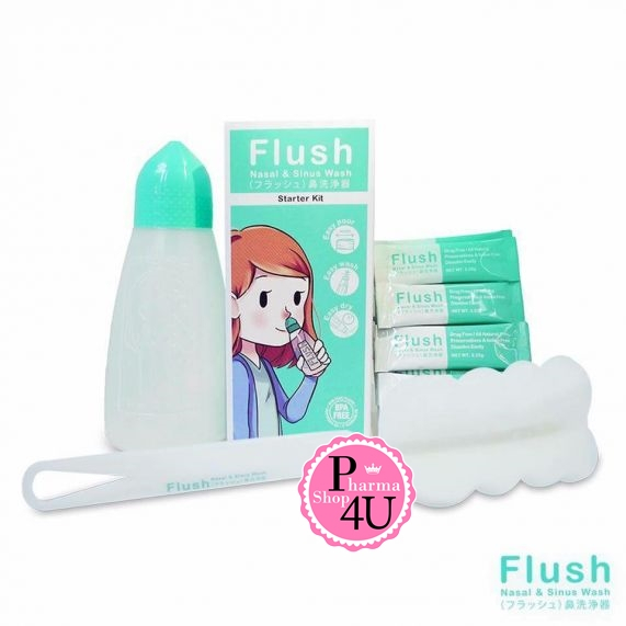 FLUSH Starter Kit Nasal & Sinus Wash ฟลัช ชุดอุปกรณ์ล้างจมูก พร้อมเกลือซอง /FLUSH REFILLS