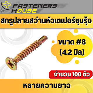 น็อต สกรูปลายสว่าน หัวเตเปอร์ หัวเรียบ เหล็ก ชุบรุ้ง FSD #8-18 มีหลายความยาว
