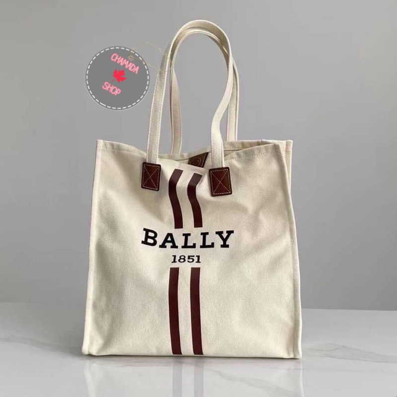 Bally Tote Canvas Bag 🤍🤎🌸Bally พรีเมี่ยมกิ๊ฟแท้💯