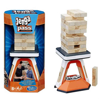 Hasbro - Jenga Pass Challenge เกมส์ตึกถล่ม เจนก้า พาส ชาเลนจ์ เกมส์สำหรับครอบครับ ลิขสิทธิ์แท้ สีน้ำตาล