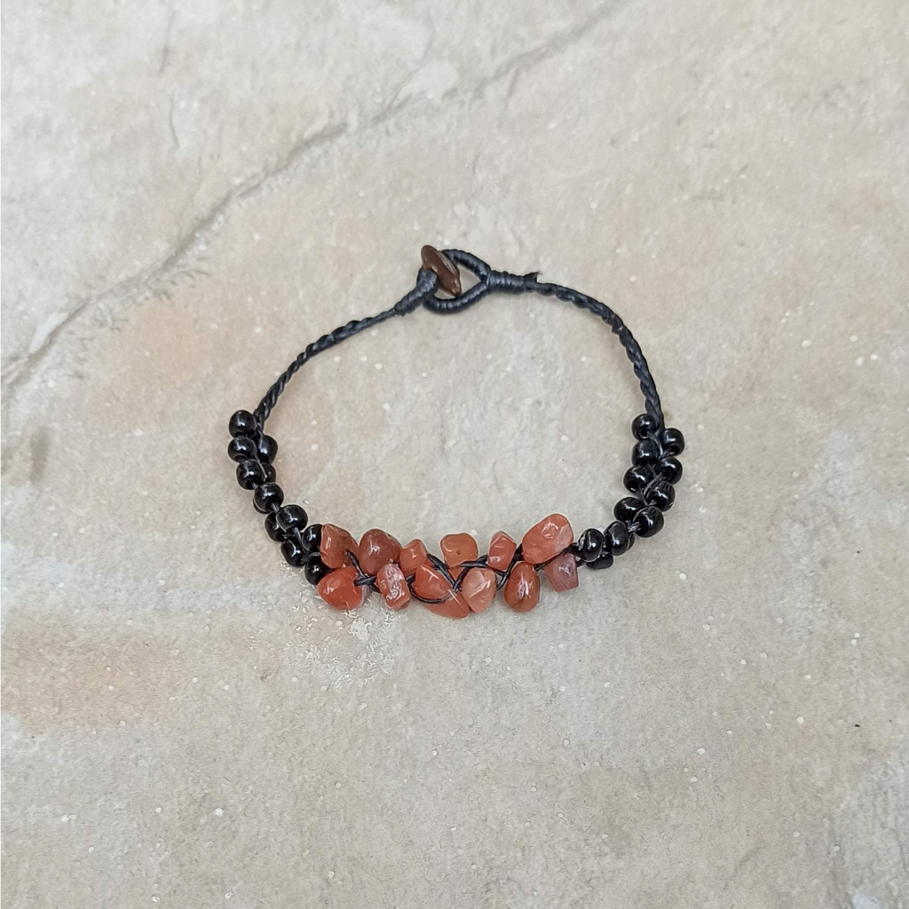 สร้อยข้อมือ กำไลข้อมือ หินนำโชค เชือกเทียน ลูกปัด สีดำ แฮนด์เมด โบโฮ โบฮีเมียน ยิปซี Macrame Stone Bracelet BC10024 - รูปที่ 5