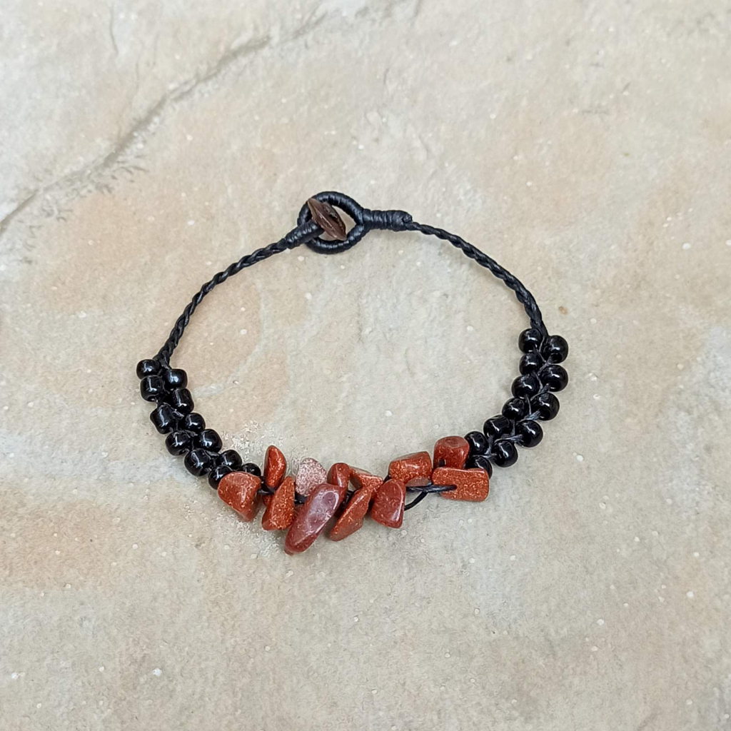 สร้อยข้อมือ กำไลข้อมือ หินนำโชค เชือกเทียน ลูกปัด สีดำ แฮนด์เมด โบโฮ โบฮีเมียน ยิปซี Macrame Stone Bracelet BC10024 - รูปที่ 6