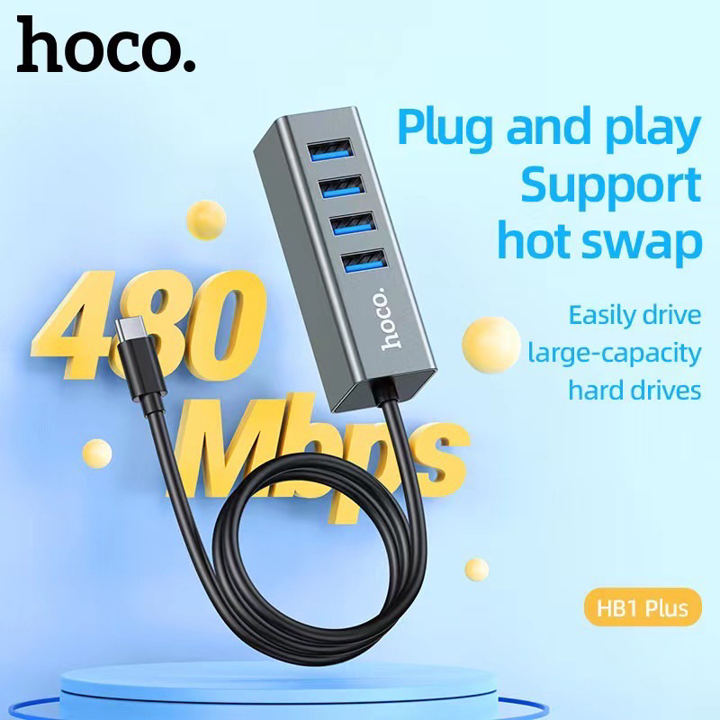 Hoco HB1 4-Port USB HUB PIus Type-C ของแท้100%/Hoco HB1Plus 4Port USB 3.0