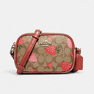 พร้อมส่ง แท้ 🇺🇸💯% New Coach MINI JAMIE CAMERA BAG IN SIGNATURE CANVAS WITH WILD STRAWBERRY PRINT (COACH CH522)