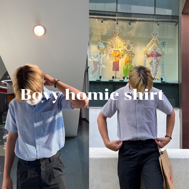 (am.simple.holm)-Bovy homie shirt- เสื้อเชิ้ตผู้ชายแขนสั้นไม่ต้องรีด