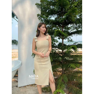 G065 เดรสสั้นออกงาน ชุดเดรสแต่งโบว์ไหล่ 2 ด้าน เสริมอก ซับเต็มตัว