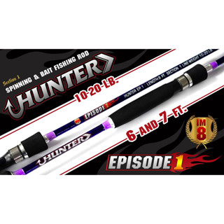 คันเบ็ด Hunter (ฮันเตอร์) ท่อนเดียว เป็นคันกาไฟว์ ลายแอ็คคอส ไกด์พันด้วยดิ้นสีม่วง สวยงาม