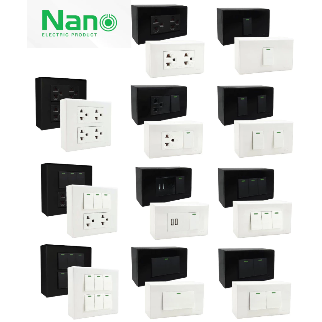 (พร้อมส่งไวมาก) NANO ชุดสวิทช์ ปลั๊ก ประกอบสำเร็จ หน้ากาก บล็อกลอย มีพรายน้ำ