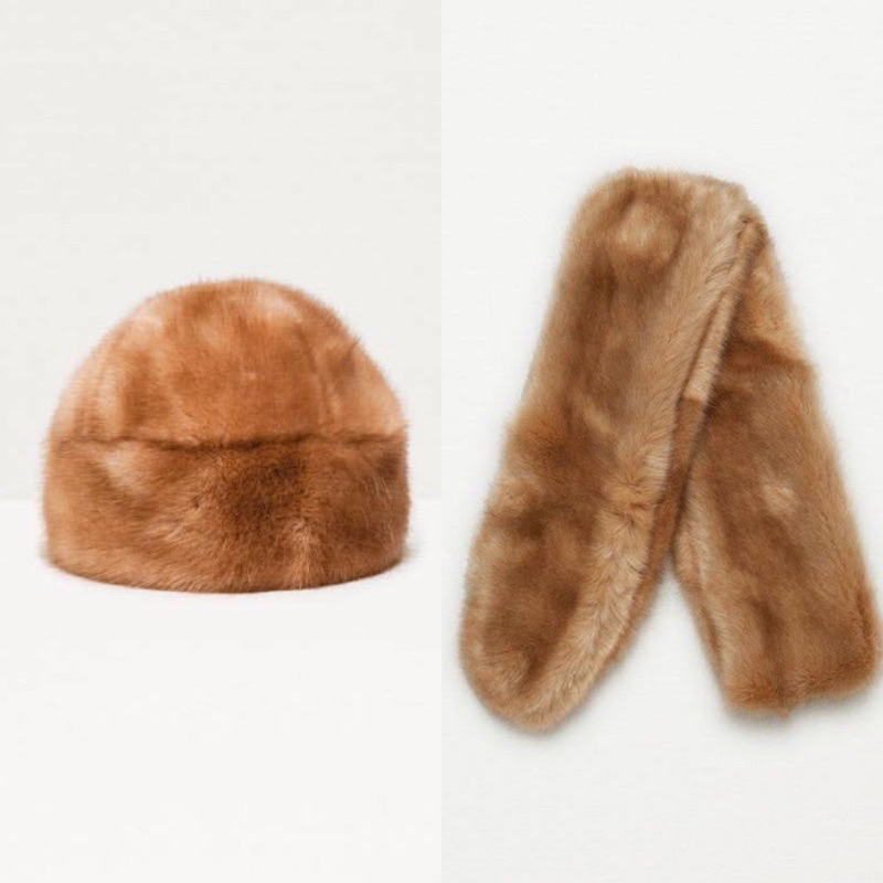 Zara Set หมวก+ผ้าพันคอขนเฟอร์