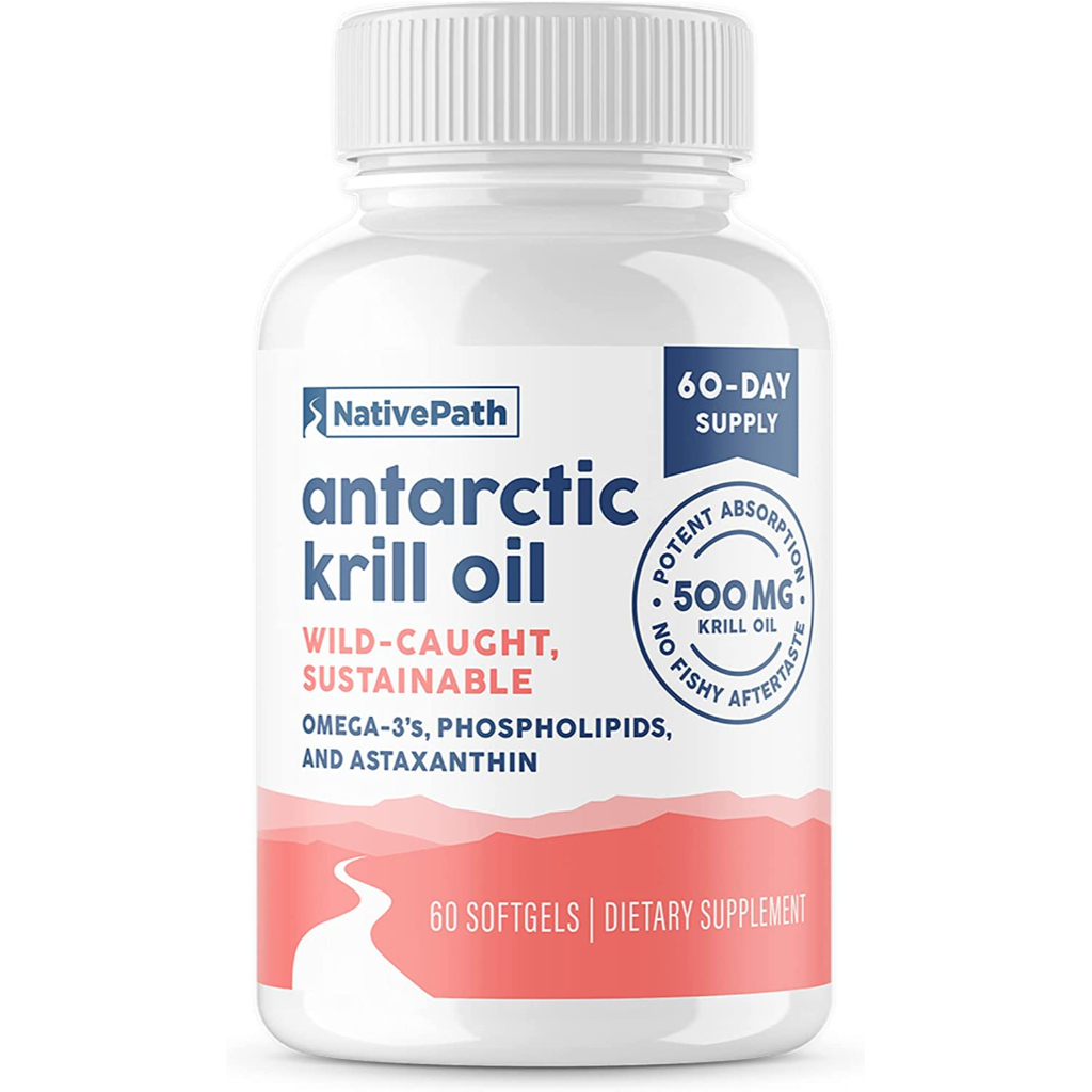 NativePath Antarctic Krill Oil - Wild-Caught Omega 3 Krill Oil 500mg Softgels with EPA, DHA and Astaxanthin - Omega 3 Su