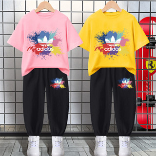 H143+K143B ชุดเซ็ทเด็กเสื้อยืด+กางเกงขายาว ใส่ได้ทั้งเด็กชายและเด็กหญิง ลายสวยแฟชั่นนานาชาติ