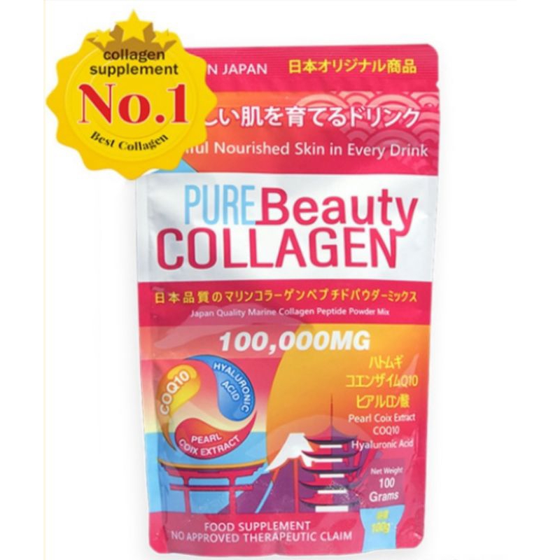 🇯🇵Pure beauty collagen 100,000 มก.Collagen Premium + Hyaluronic + CoQ10+pearl coxi extract/คลอลาเจนเพียวจากญี่ปุ่น🇯🇵