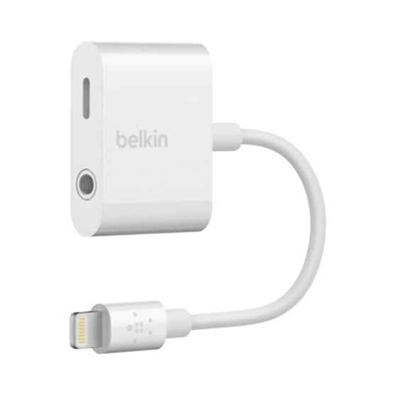 ADAPTER/CONVERTER (อุปกรณ์แปลงสัญญาณ) BELKIN LIGHTNING 3.5MM AUDIO & CHARGE ROCKSTAR [F8J212BT-WHT]