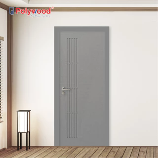 ส่งฟรี ประตูโมเดิร์น ประตู uPVC รุ่น PJR-001 ผิวเสี้ยนไม้ เซาะร่อง Vacuum ประตูภายนอกกันน้ำ Polywood ประตูกันน้ำ
