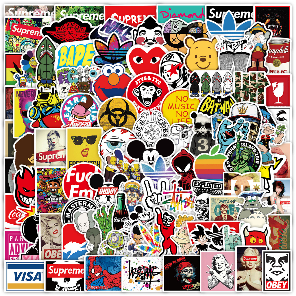 ✨พร้อมส่ง✨Sup Supreme sticker โคก pooh totoro สติกเกอร์กันน้ำรูปแบบที่แตกต่างกัน 100ชิ้น disney demonslayer Simpsons